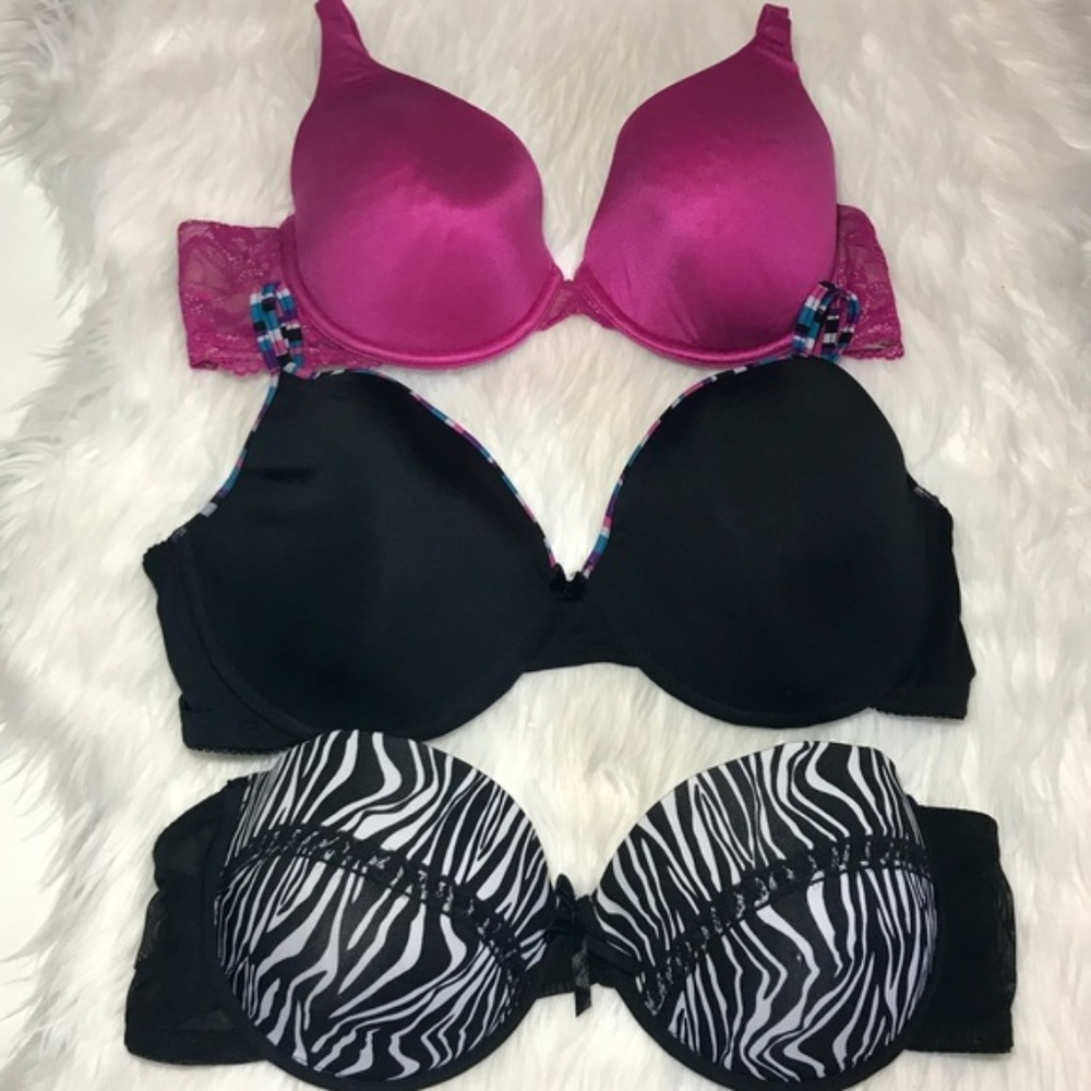 3 Bra Bundle 38C Strapless Zebra Pink Blank Lined